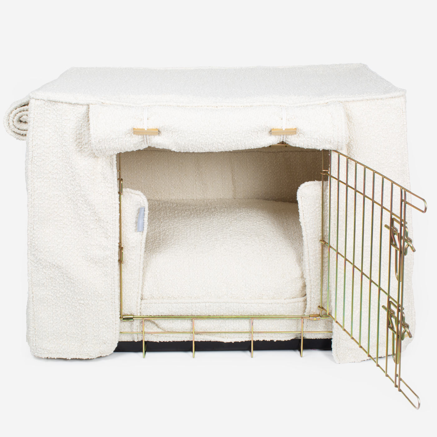 Dog Crate Set Ivory Bouclé Fully Lined Machine Washable Personalised