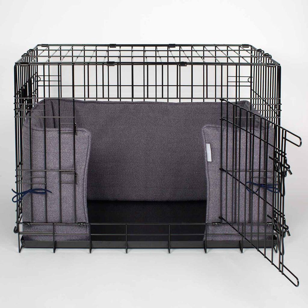 Pare-chocs de cage pour chien fait main en tweed chevrons Oxford lavable en machine