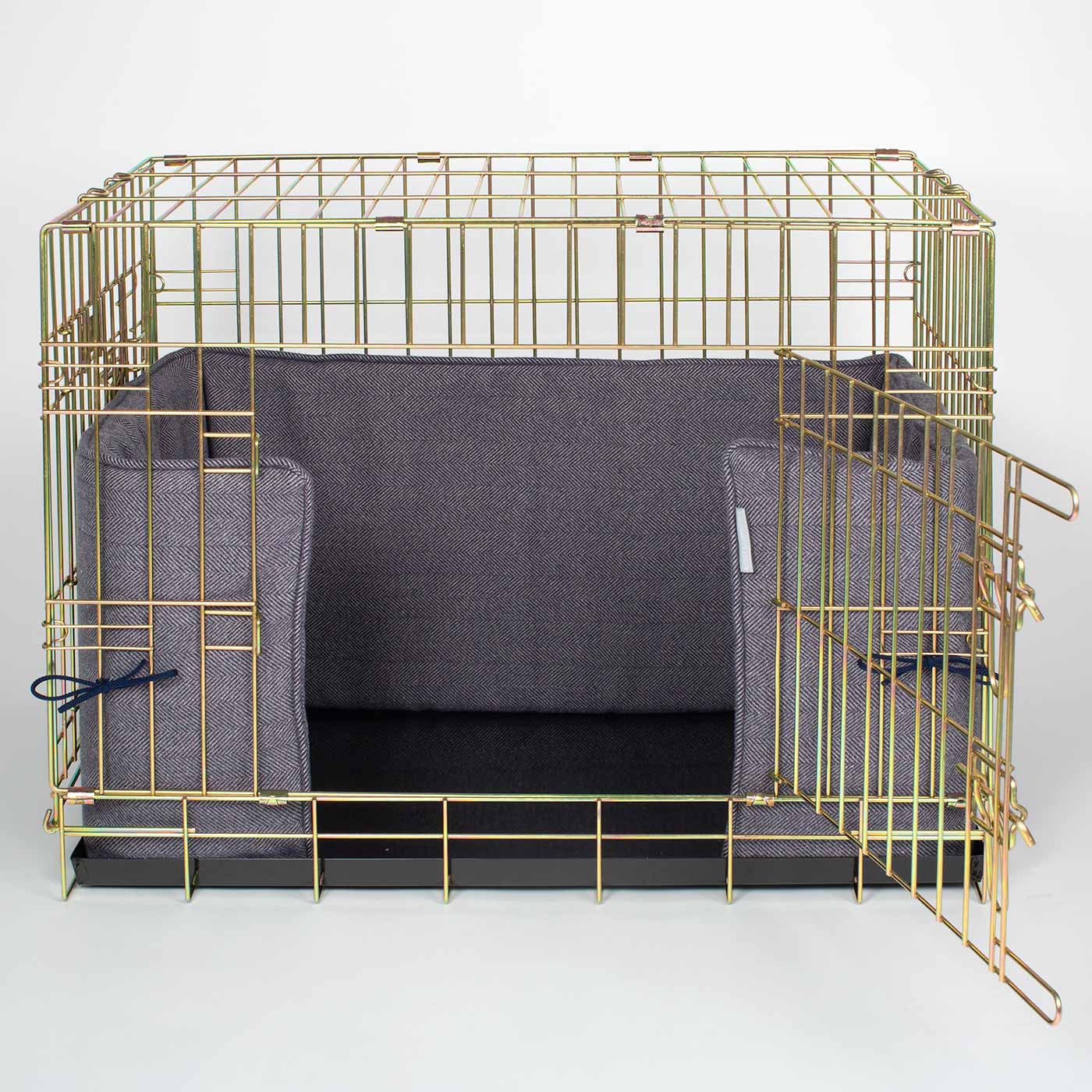 Pare-chocs de cage pour chien fait main en tweed chevrons Oxford lavable en machine