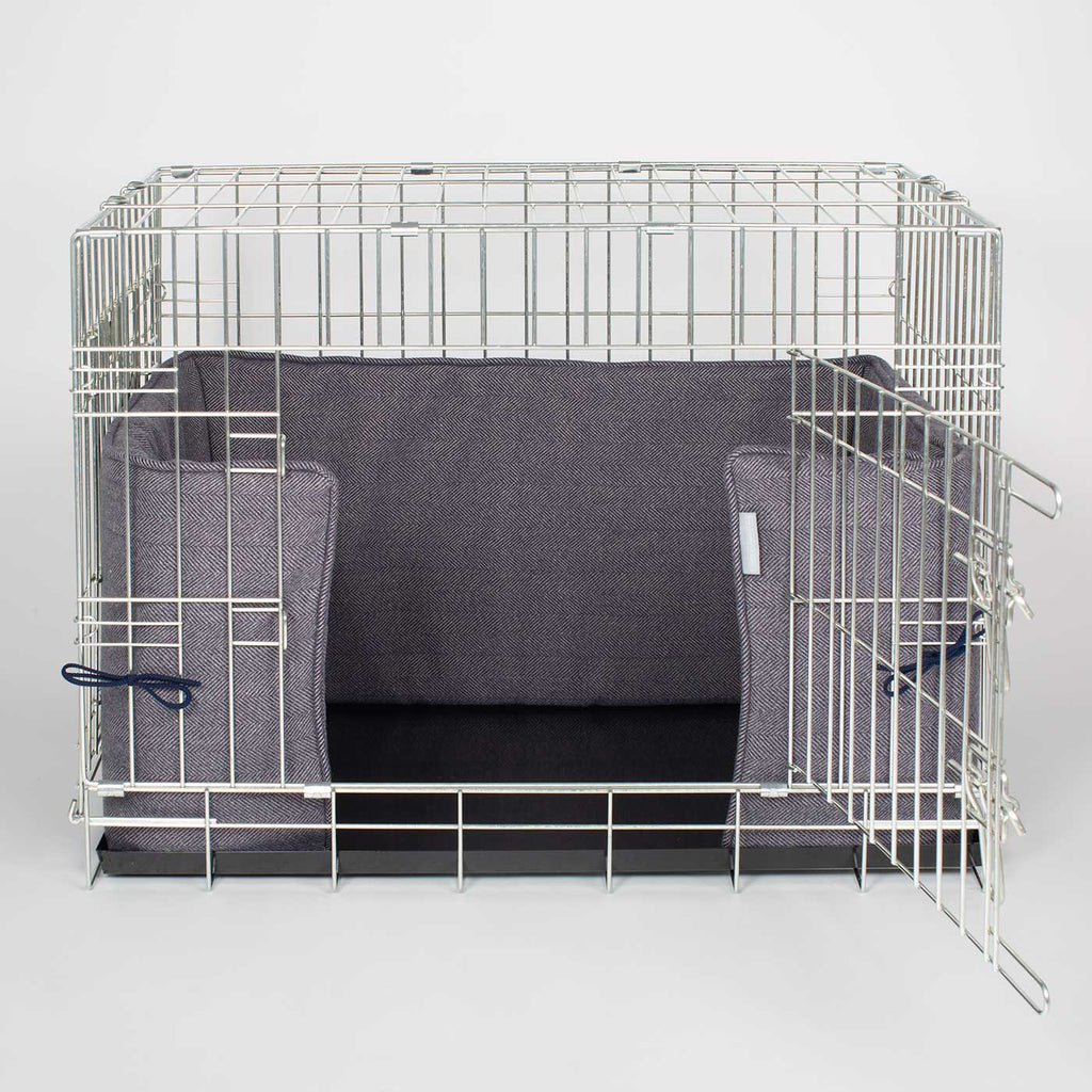Pare-chocs de cage pour chien fait main en tweed chevrons Oxford lavable en machine