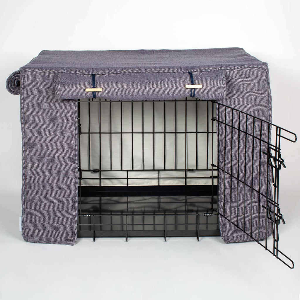 Housse de cage pour chien entièrement doublée, tissu Oxford à chevrons, lavable en machine, personnalisable.