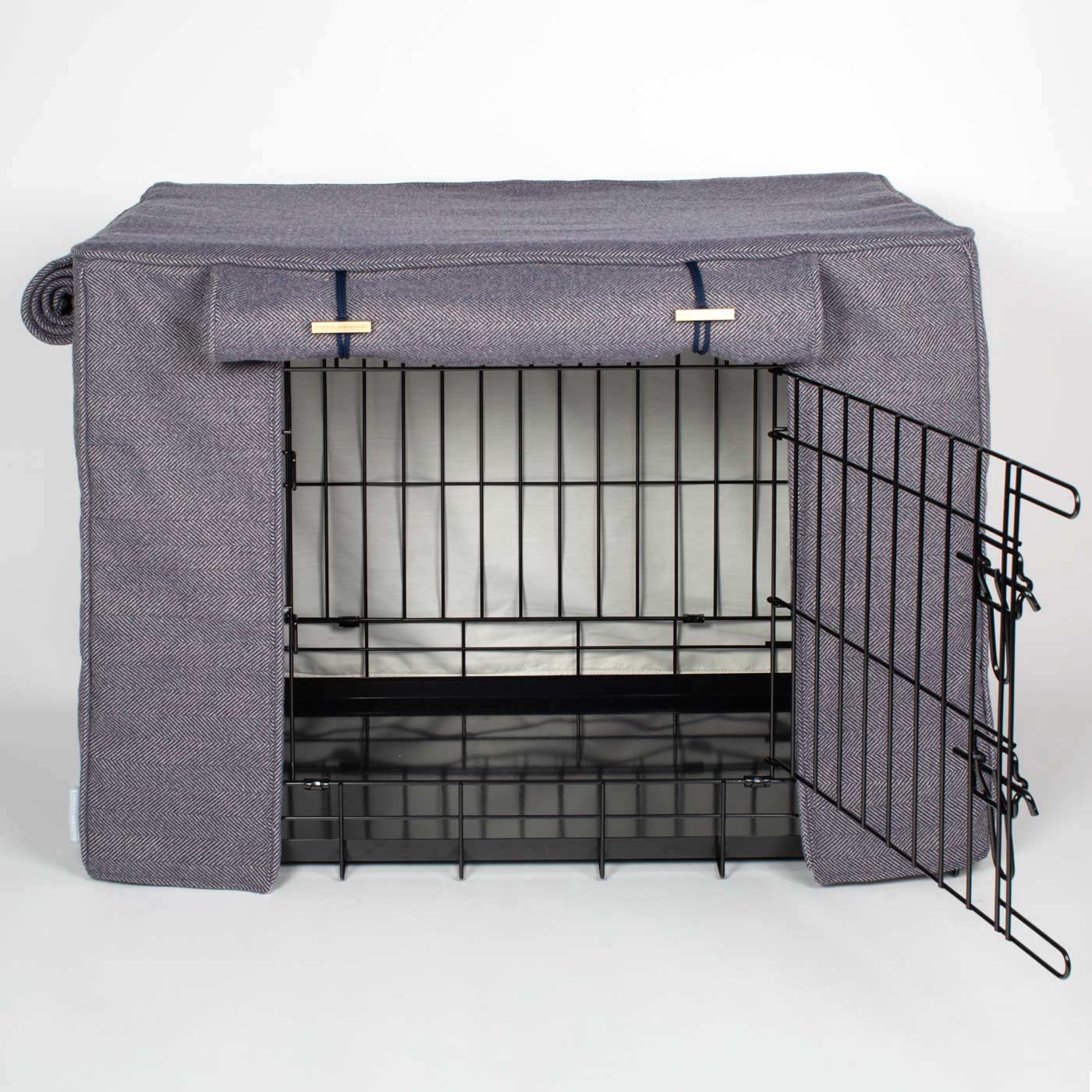Housse de cage pour chien entièrement doublée, tissu Oxford à chevrons, lavable en machine, personnalisable.