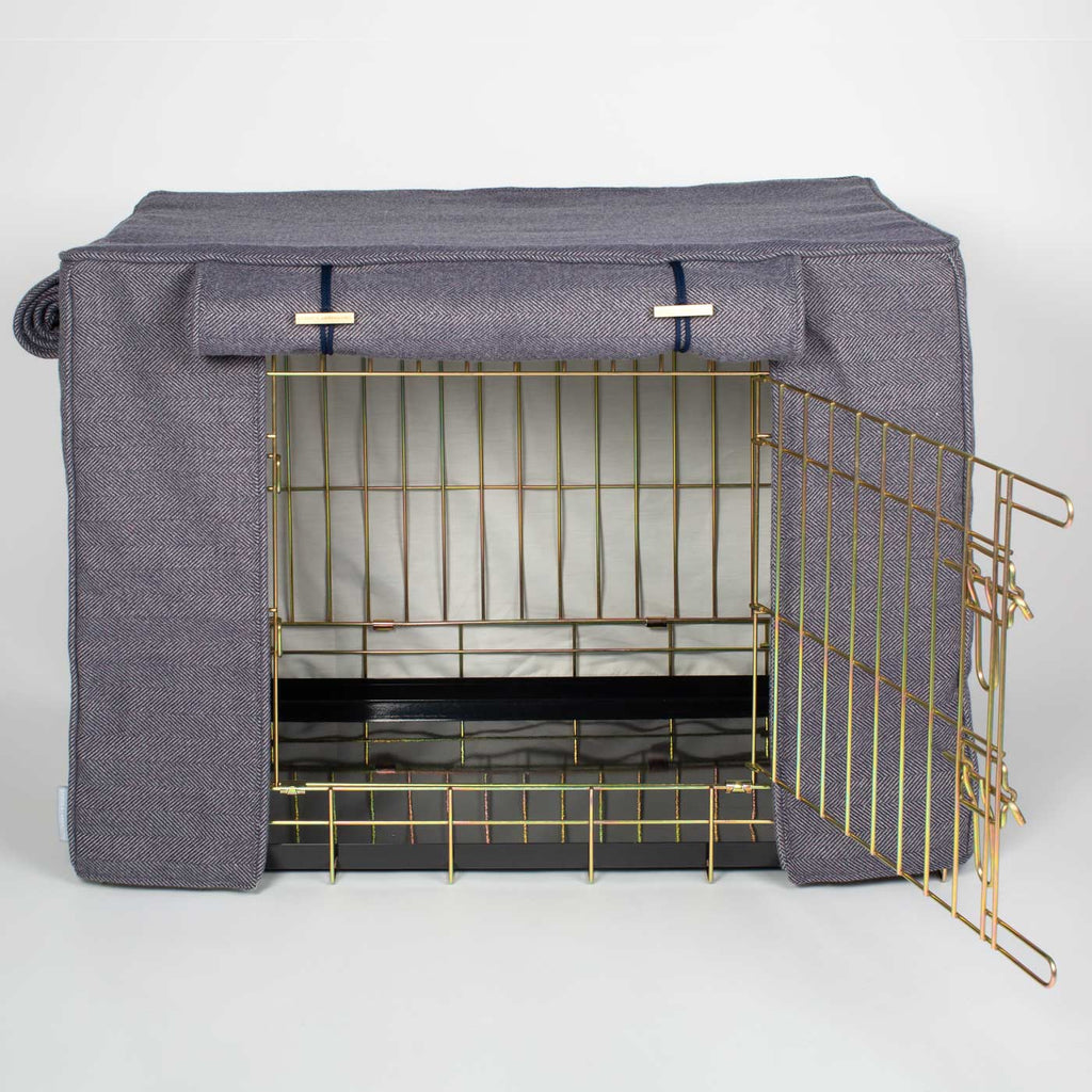 Housse de cage pour chien entièrement doublée, tissu Oxford à chevrons, lavable en machine, personnalisable.