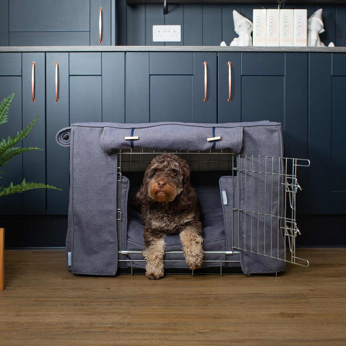 Dog Crate Set Oxford Herringbone Tweed Machine Washable Personalised