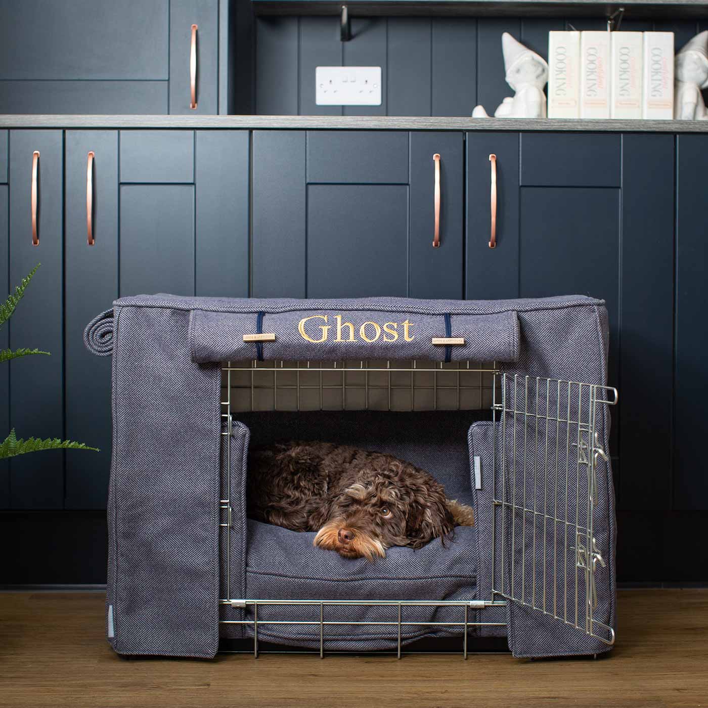 Dog Crate Set Oxford Herringbone Tweed Machine Washable Personalised