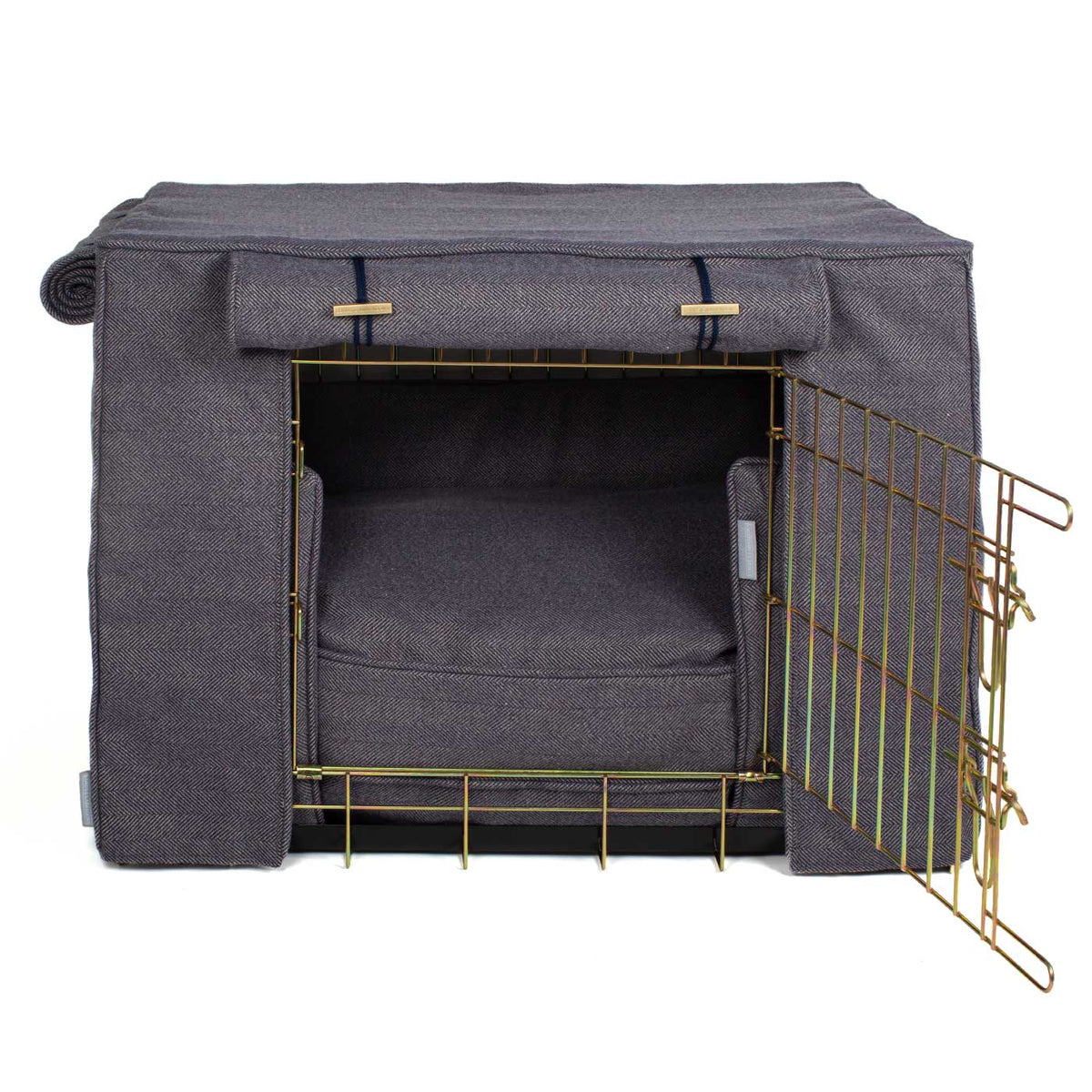 Dog Crate Set Oxford Herringbone Tweed Machine Washable Personalised