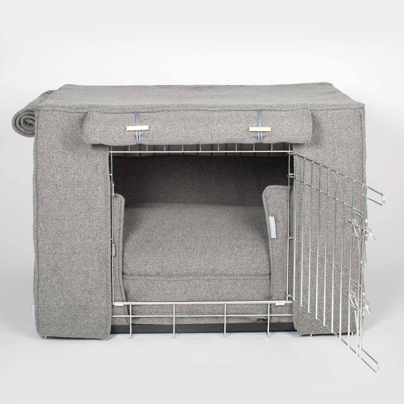 Niche pour chien personnalisable en tweed à chevrons étain lavable en machine