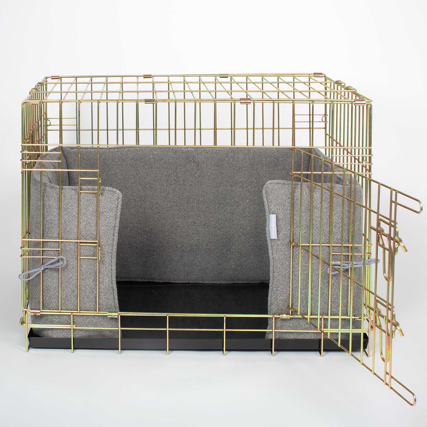 Handmade Dog Crate Bumper Pewter Herringbone Tweed Machine Washable