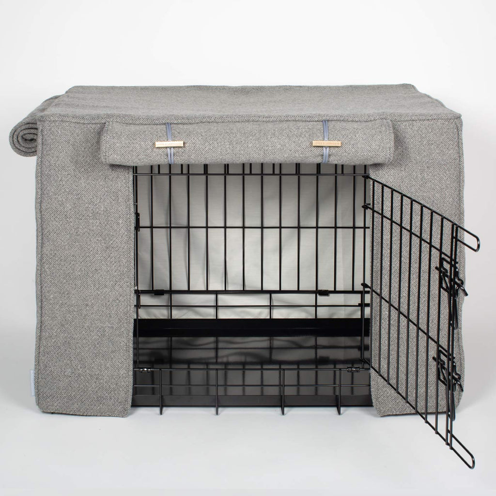 Housse de cage pour chien entièrement doublée, motif chevrons en étain, lavable en machine, personnalisable