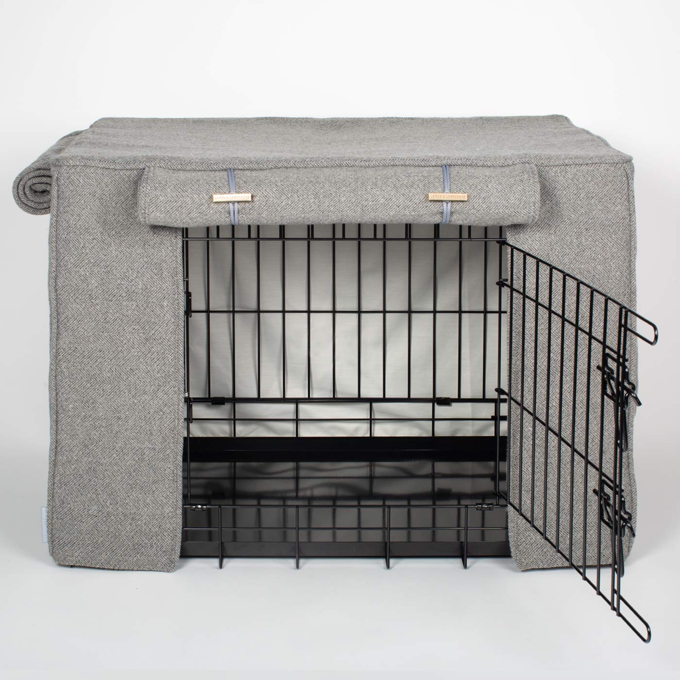 Housse de cage pour chien entièrement doublée, motif chevrons en étain, lavable en machine, personnalisable