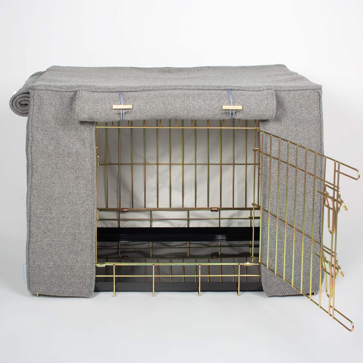 Housse de cage pour chien entièrement doublée, motif chevrons en étain, lavable en machine, personnalisable