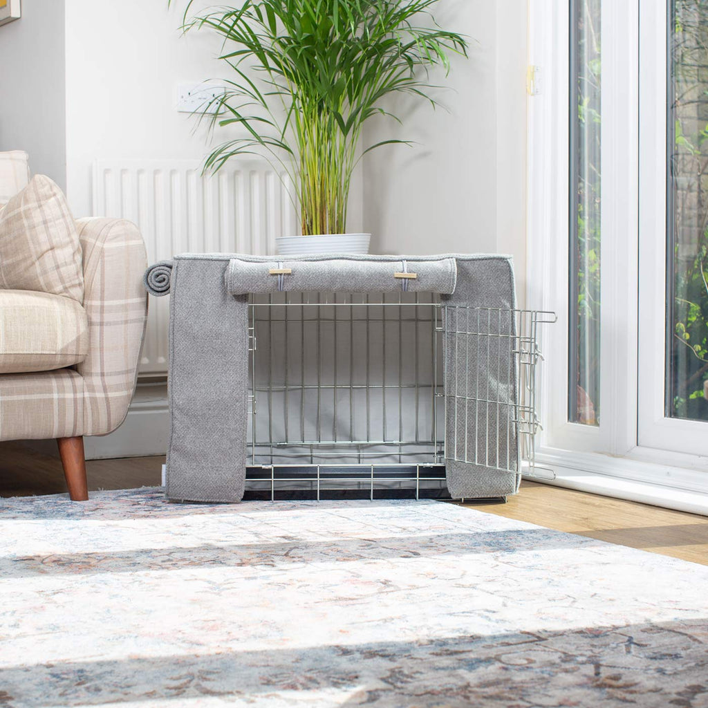 Housse de cage pour chien entièrement doublée, motif chevrons en étain, lavable en machine, personnalisable