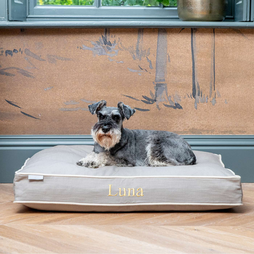 Cotton Dog Cushion Savanna Stone Machine Washable Water Resistant Lining