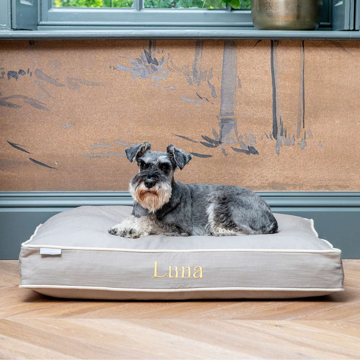 Cotton Dog Cushion Savanna Stone Machine Washable Water Resistant Lining