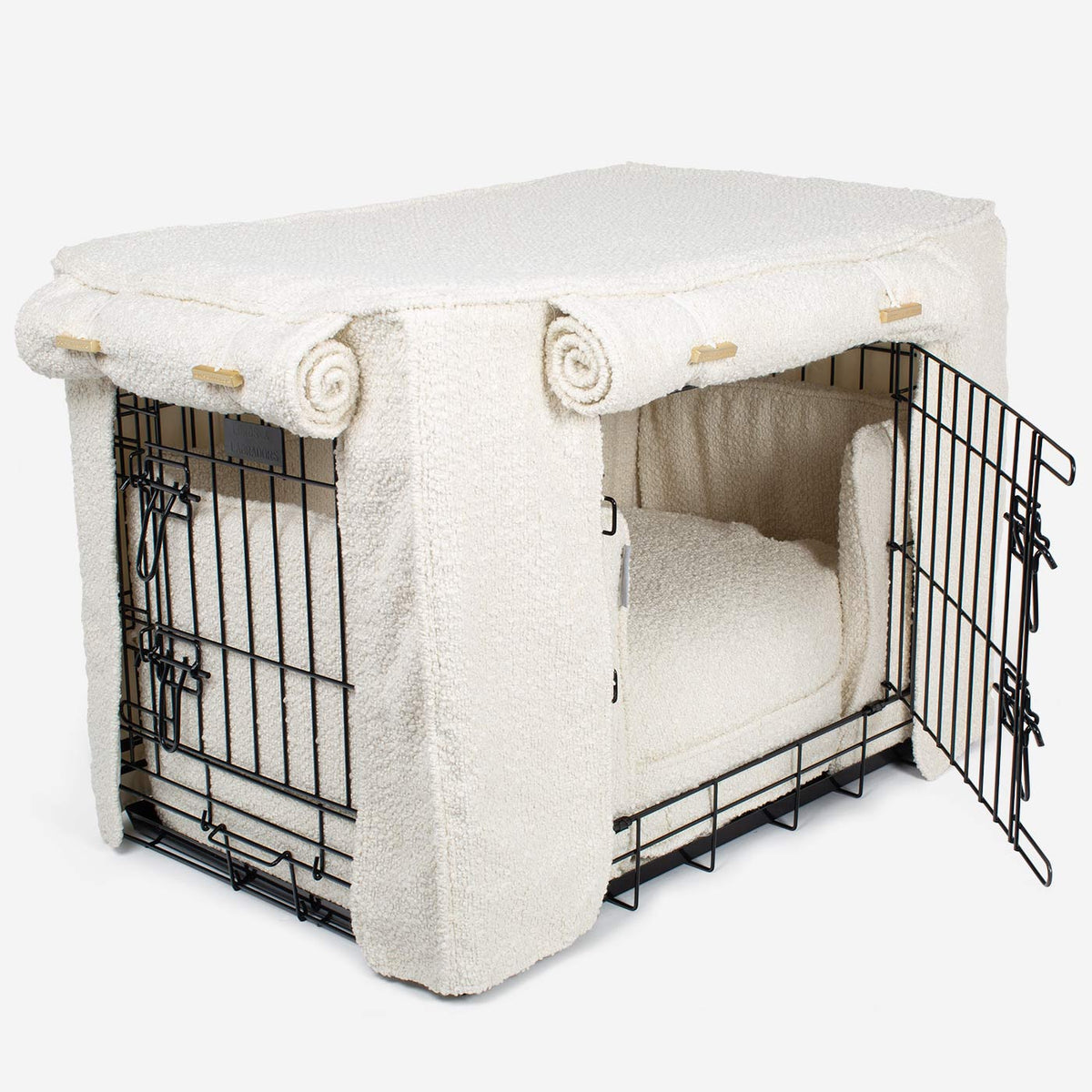 Dog Crate Set Ivory Bouclé Fully Lined Machine Washable Personalised