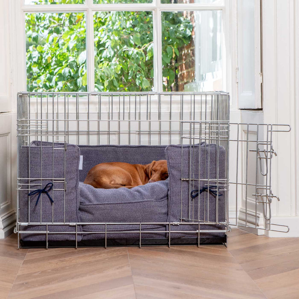 Pare-chocs de cage pour chien fait main en tweed chevrons Oxford lavable en machine