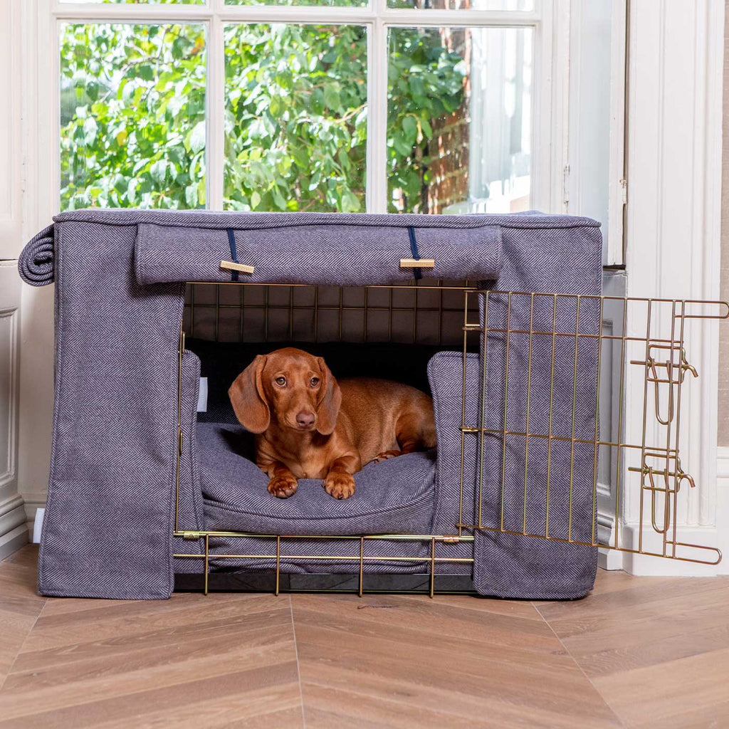 Dog Crate Set Oxford Herringbone Tweed Machine Washable Personalised