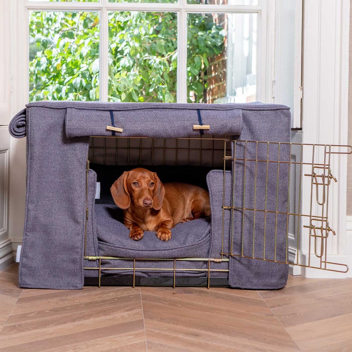 Ensemble de niche pour chien Oxford en tweed à chevrons lavable en machine personnalisable