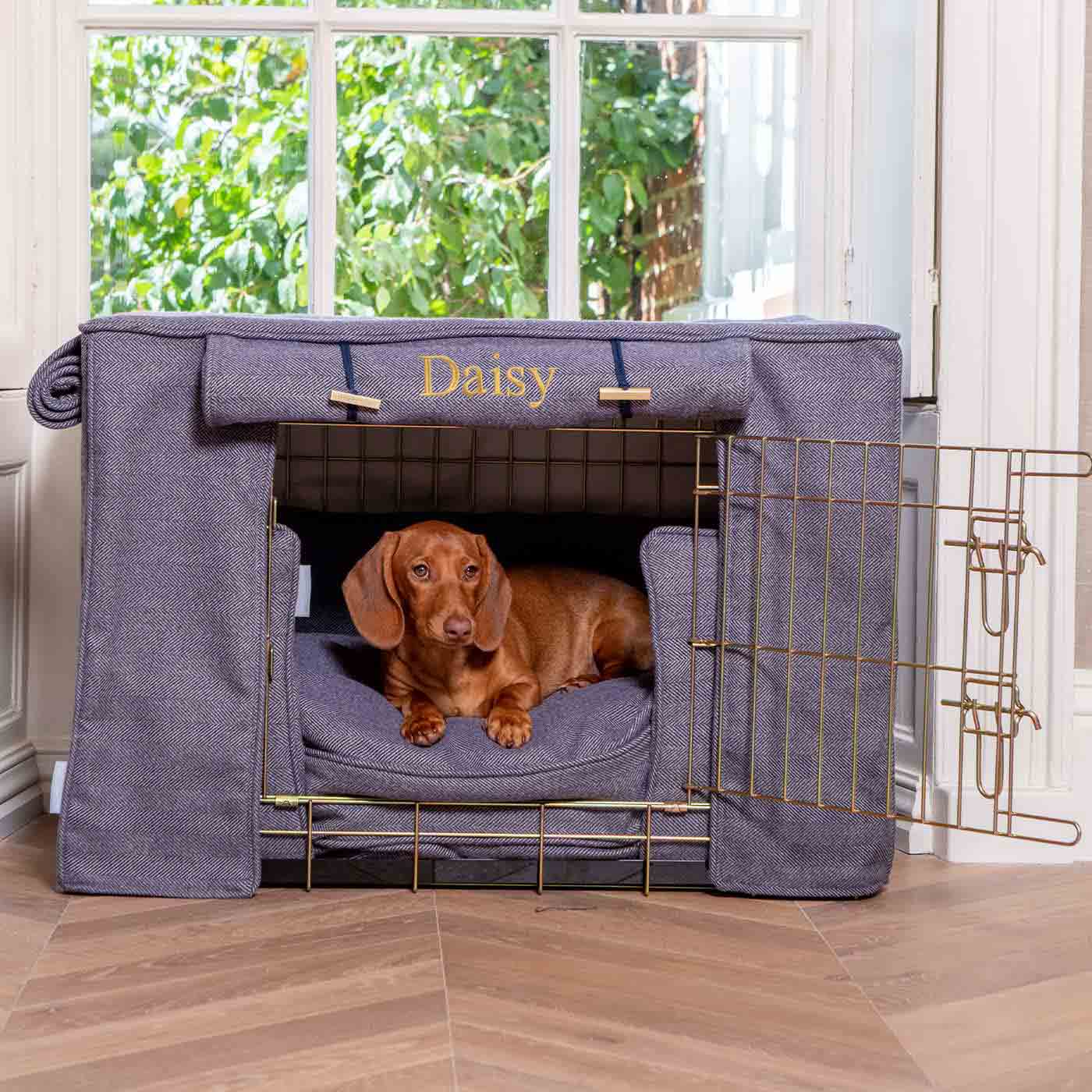 Dog Crate Set Oxford Herringbone Tweed Machine Washable Personalised
