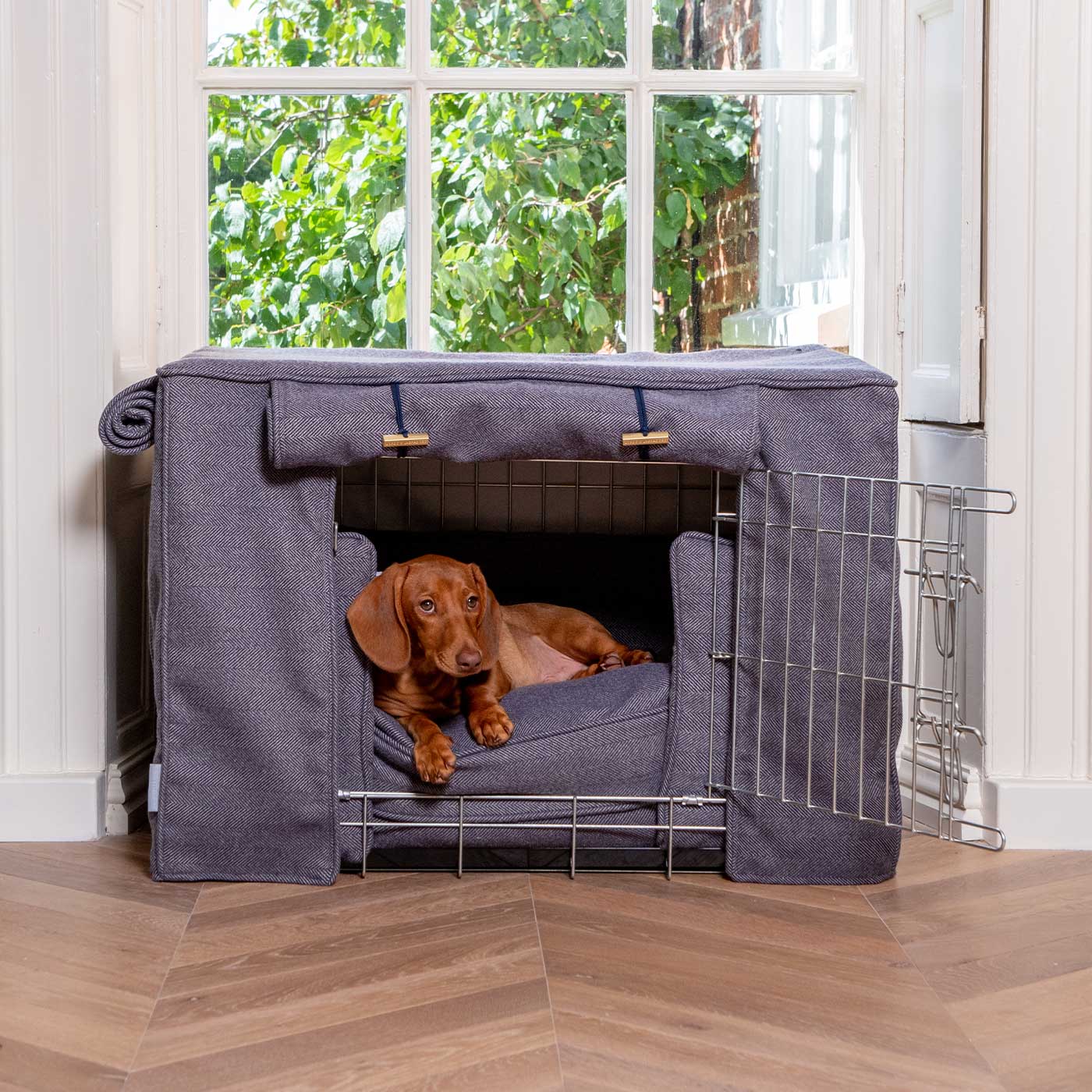 Dog Crate Set Oxford Herringbone Tweed Machine Washable Personalised