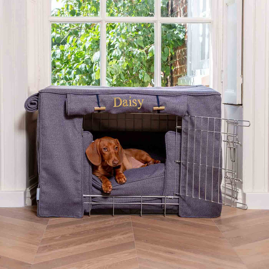 Dog Crate Set Oxford Herringbone Tweed Machine Washable Personalised