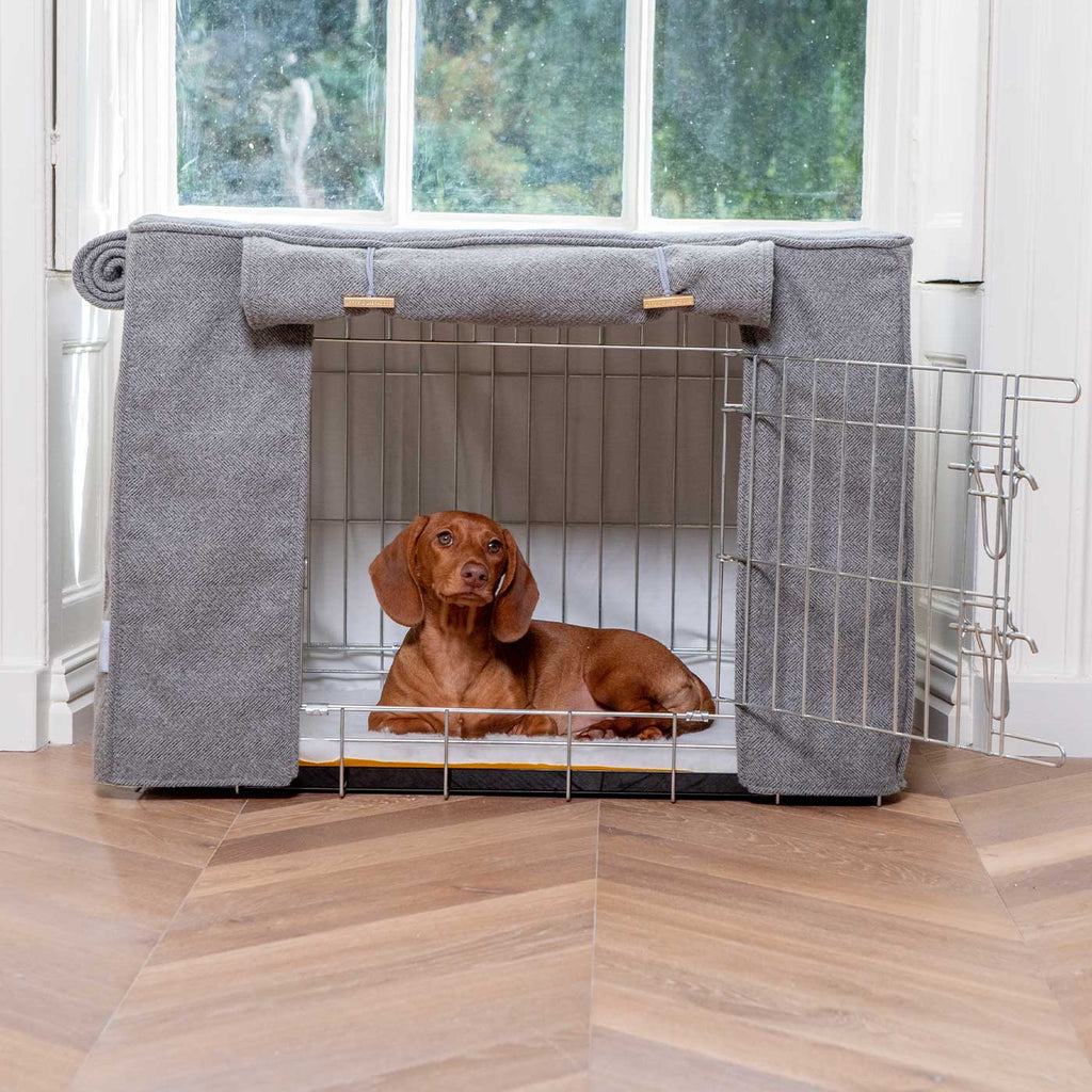Housse de cage pour chien entièrement doublée, motif chevrons en étain, lavable en machine, personnalisable