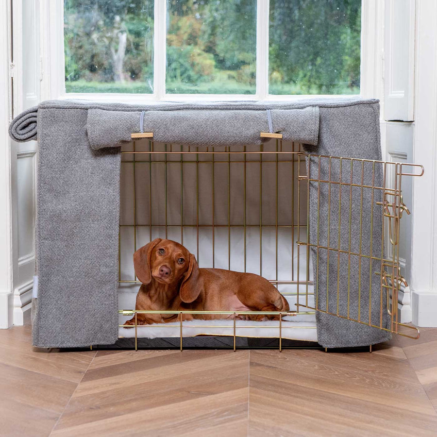 Housse de cage pour chien entièrement doublée, motif chevrons en étain, lavable en machine, personnalisable
